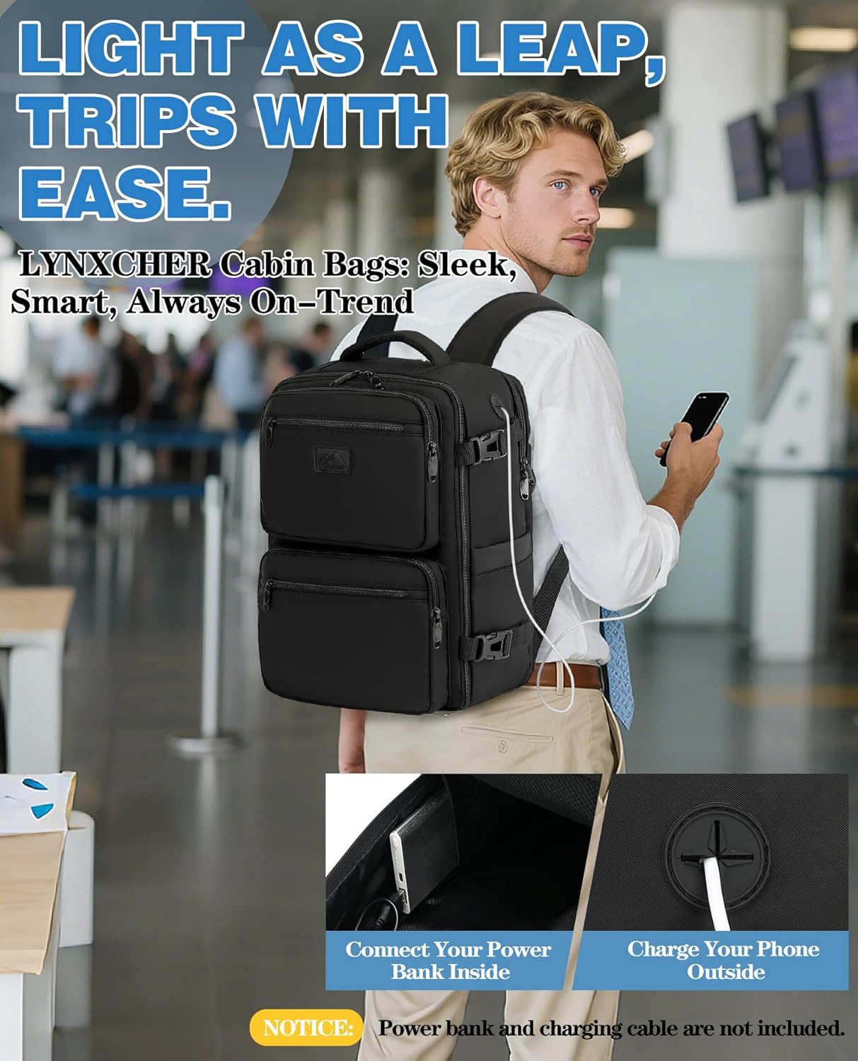 Detalle de LYNXCHER Easyjet Cabin Bag 45x36x20cm 30L with 15.6" Laptop Pocket