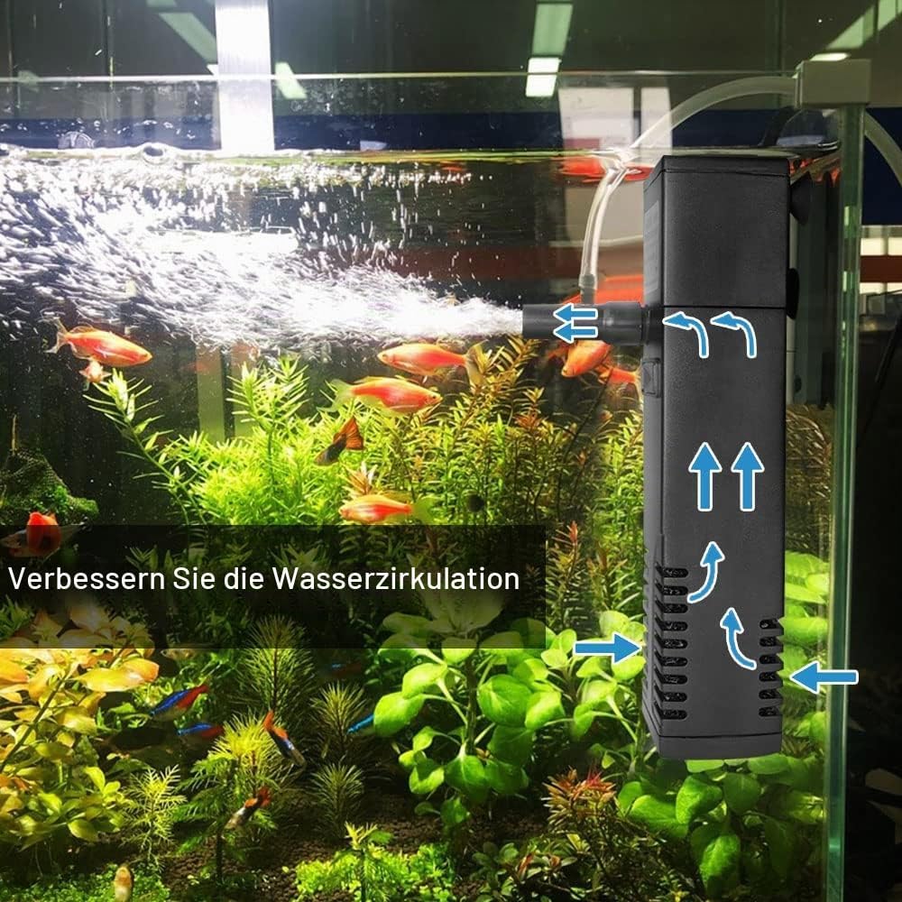 Detalle de flintronic Aquarium Filter 4W – Innenfilter mit einstellbarem Durchfluss, 300 L/H, 60 L Aquarium