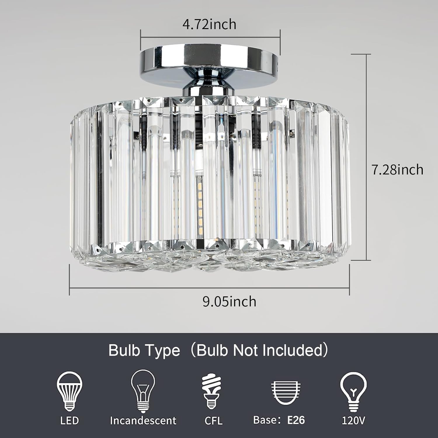 Thumbnail 5 de Easric Crystal Ceiling Light Flush Mount with Chrome Finish (LED-compatible, bulb not included)