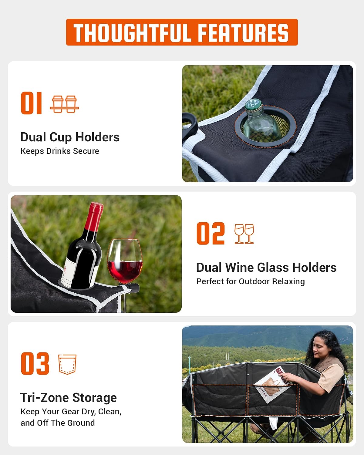 Thumbnail 6 de KingCamp 3 Person Camping Chair: Oversized Heavy-Duty Loveseat for Outdoor Comfort