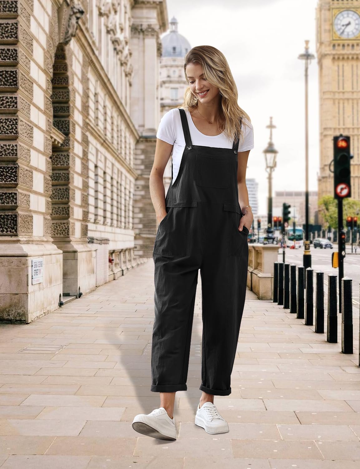 Detalle 2 de YESNO Women’s Loose Dungarees Sleeveless Long Jumpsuit Playsuit (PV9UK)