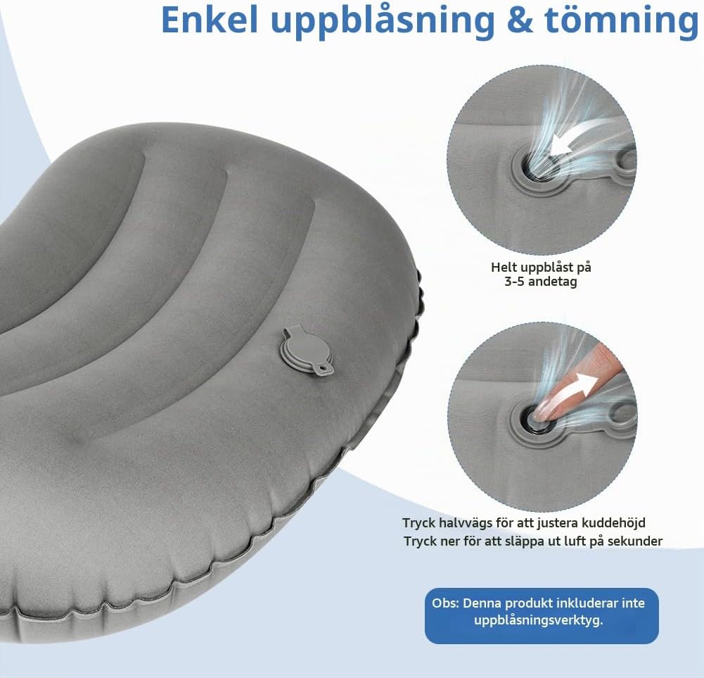 Detalle 1 de Beugo BT-AP03 uppblåsbar campingkudde med avtagbart överdrag, cirka 200 g