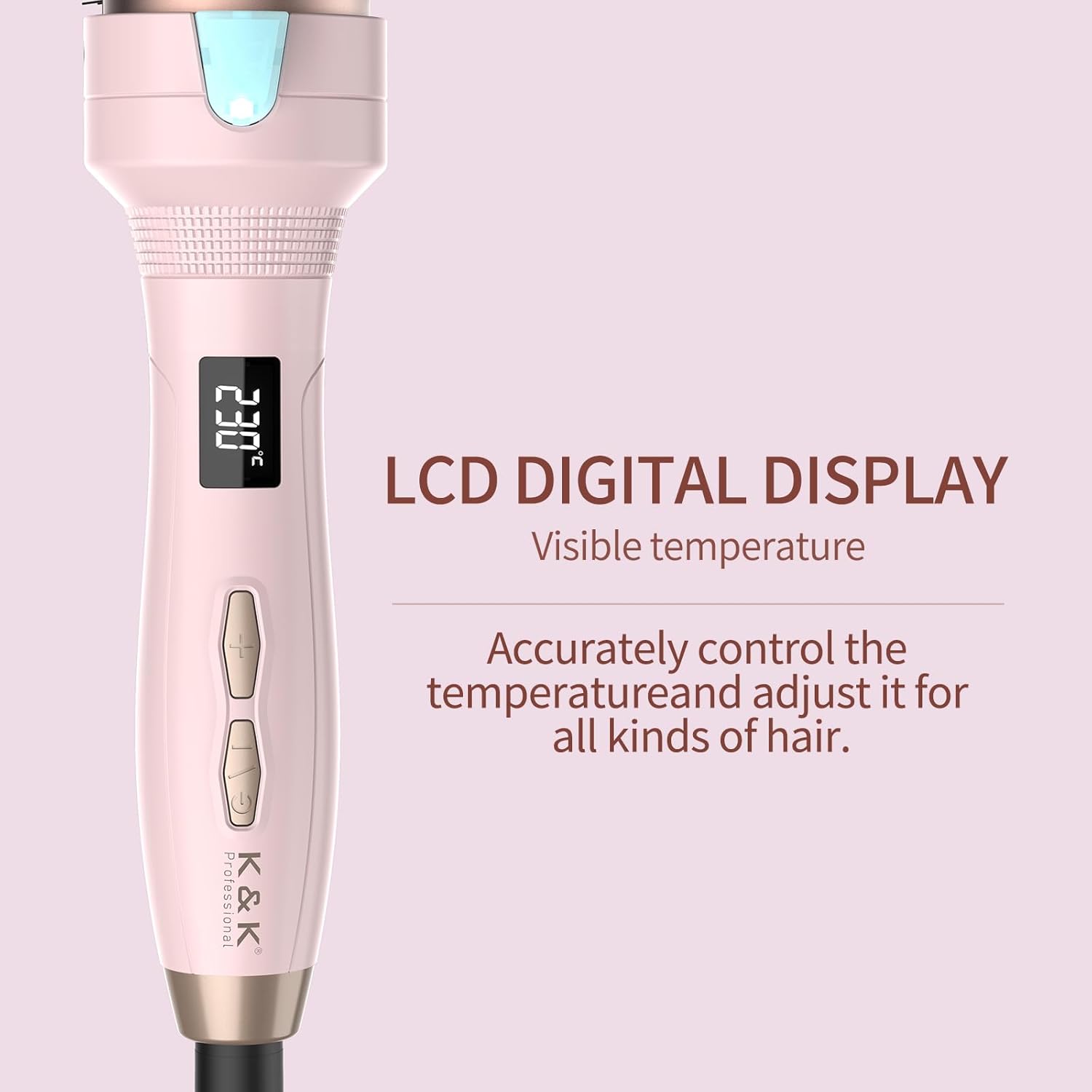 Detalle de K&K 38mm Thermobürste Keratin Thermal Brush Protect – beheizte Rundbürste mit LED, 360° Kabel, Dualspannung