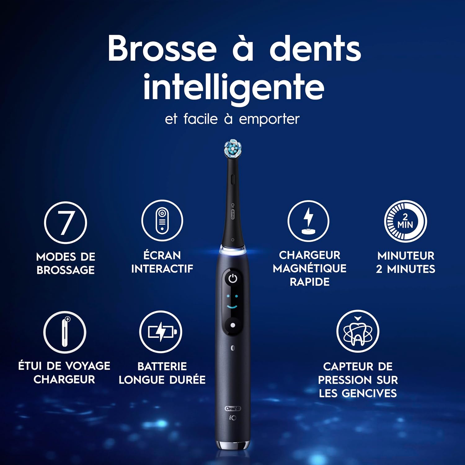 Detalle de Oral-B iO 9: brosse à dents électrique avec 3 brossettes, 7 modes et détection IA