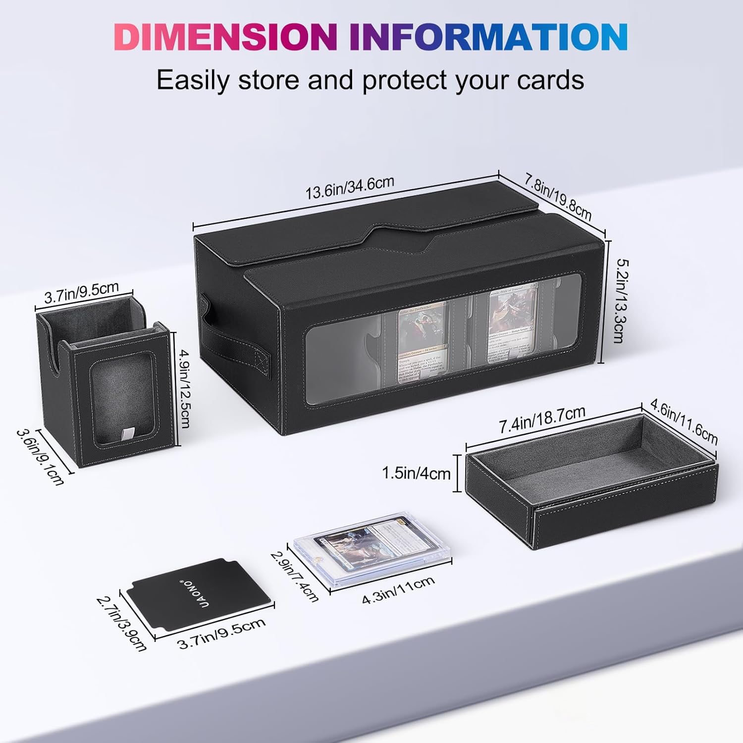Thumbnail 2 de UAONO Commander Deck Box for MTG (6-Deck Modular Case with Dice Tray & 35PT Magnetic Holders) – Black/Grey
