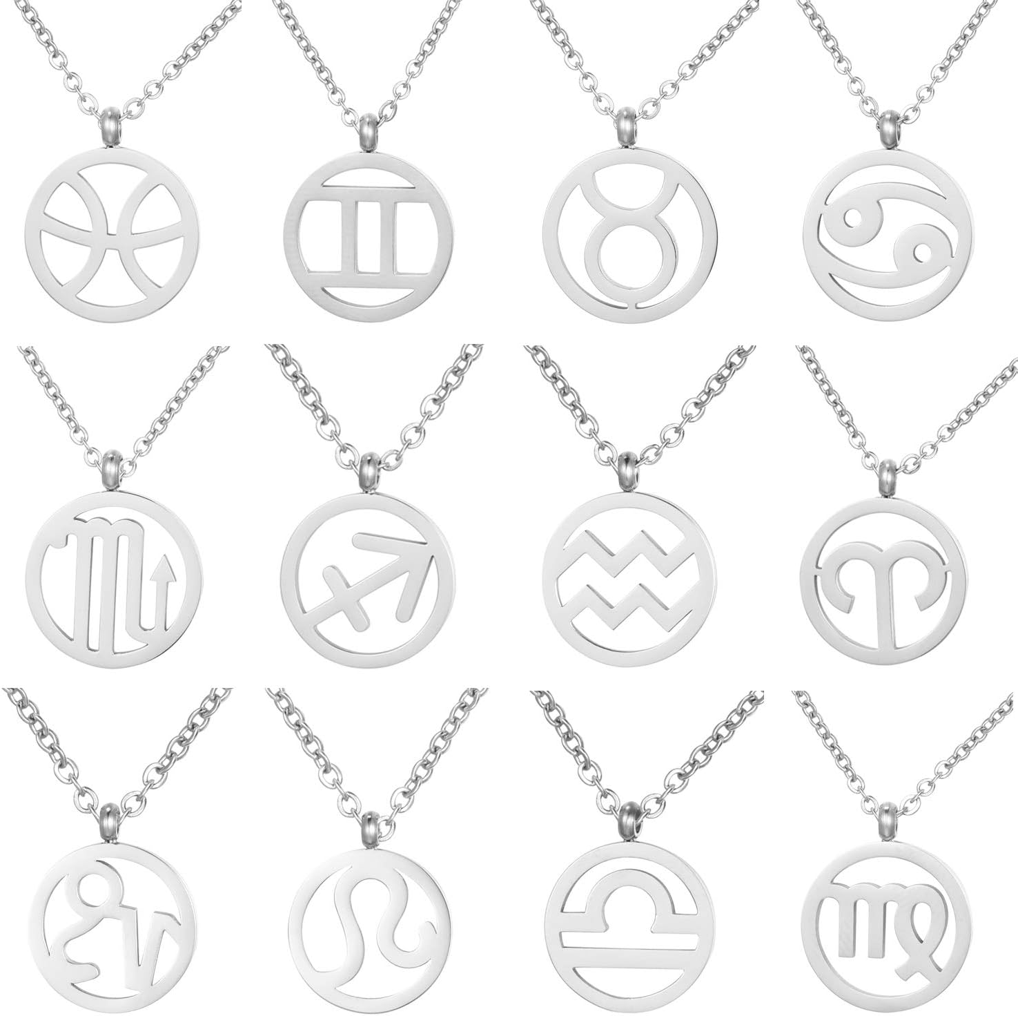 Detalle de Collana Morella da donna in acciaio inox argento con ciondolo segno zodiacale in sacchetto di velluto