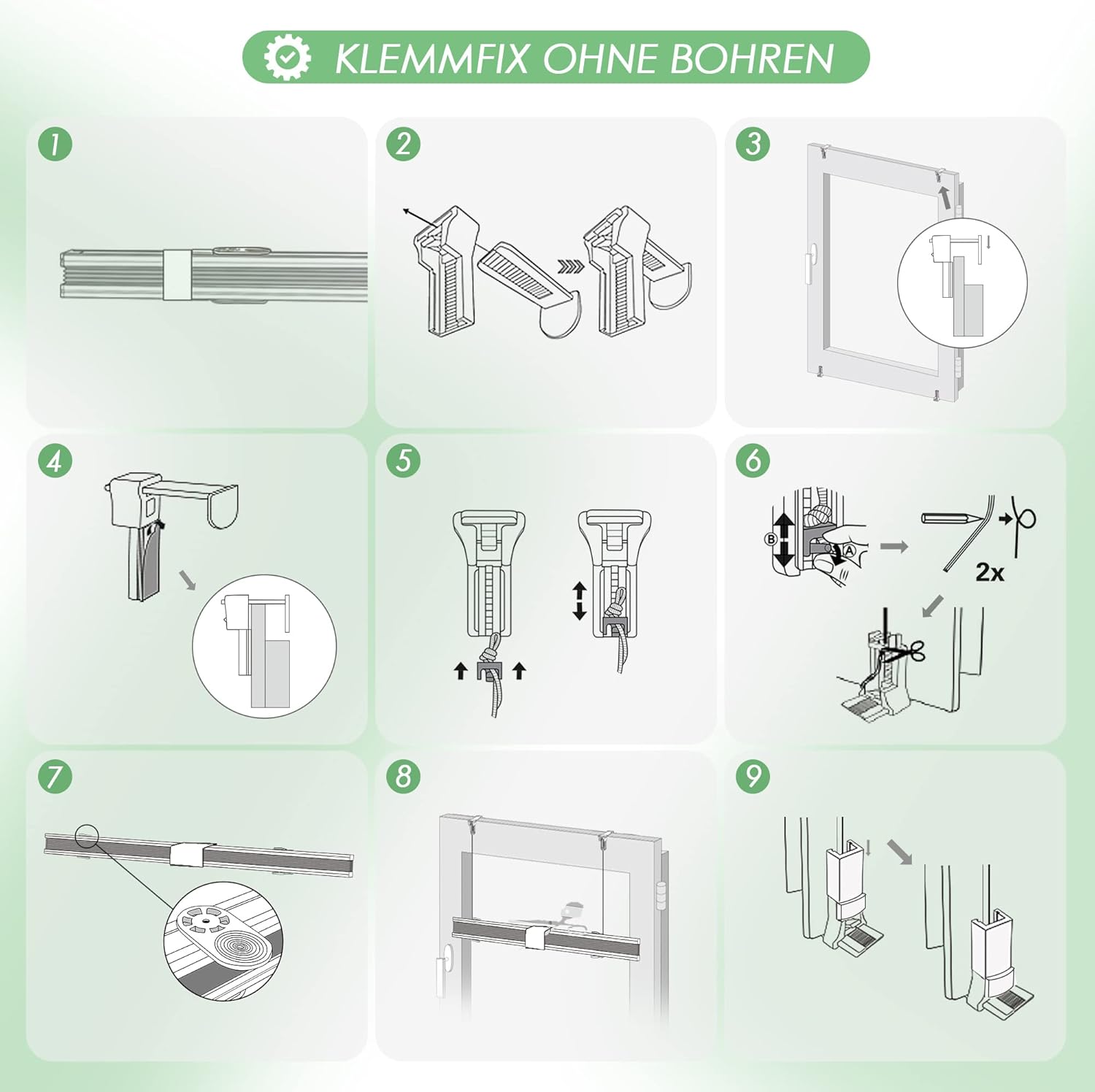 Thumbnail 6 de bobodeco Klemmfix Plissee ohne Bohren „Faltrollo“ Sichtschutz & Sonnenschutz (35x100 cm, Weiß)