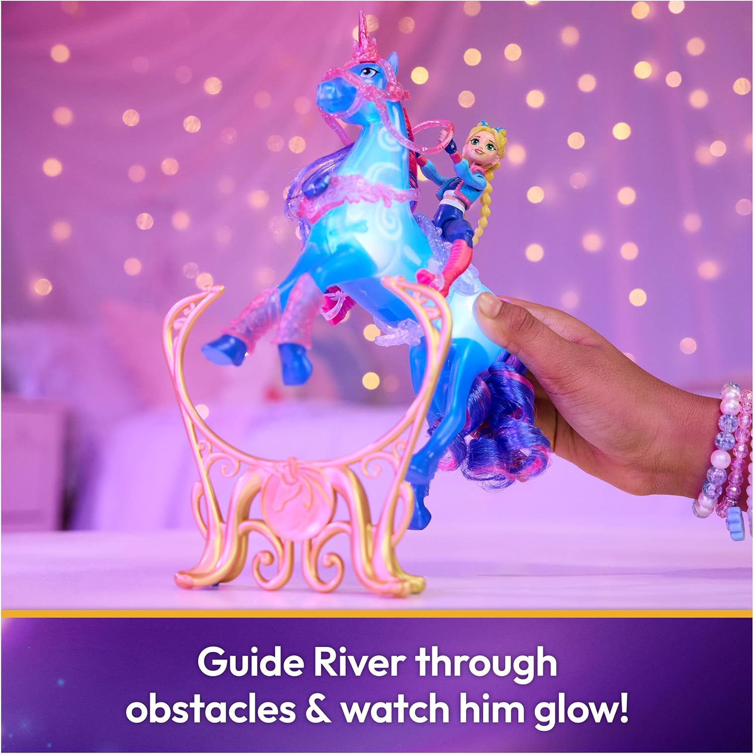 Detalle de Unicorn Academy: Unicorno Train & Glow River con Isabel — Set Dressage Luminoso per bambine 4+
