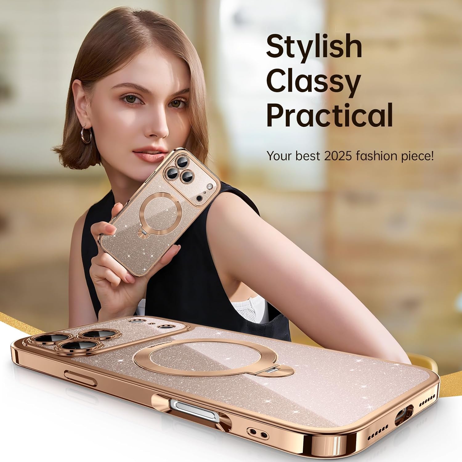 Thumbnail 6 de 360° Spin CD Stand Phone Case for iPhone 17 Pro with MagSafe Ring (Never Yellow) — Desert Titanium
