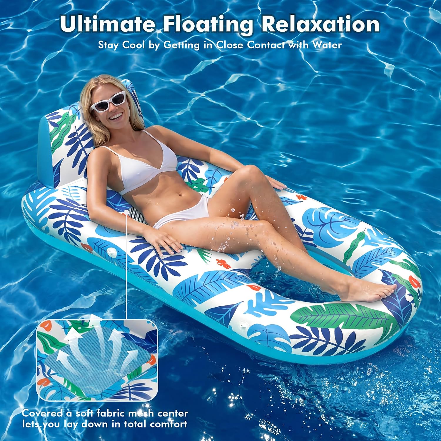 Thumbnail 4 de 2-Pack Adult Pool Float Loungers with Cup Holders, Backrest & Footrest (Pink/Blue)