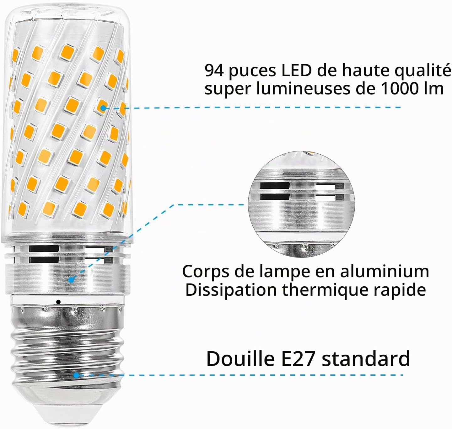 Thumbnail 4 de I-SHUNFA E27-94LED E27-ledmaïslamp, dimbaar, warmwit 3.000 K, 10 W, set van 4