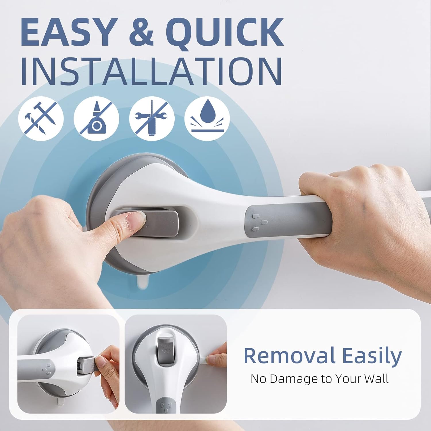 Detalle de TAILINK 2-Pack Suction Grab Bars for Bathtubs and Showers: No-Drill Safety Grip