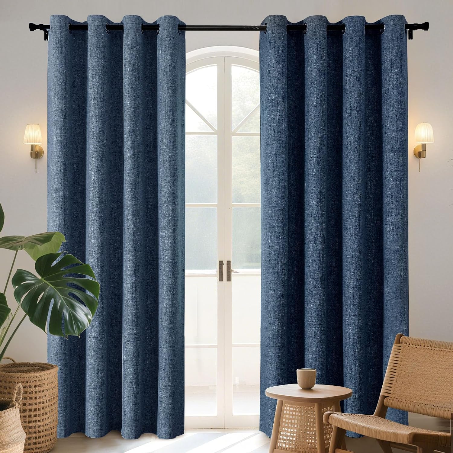 Detalle de Joydeco rideaux occultants thermiques isolants anti-froid et anti-chaleur 132x210 cm (lot de 2) avec effet lin à œillets