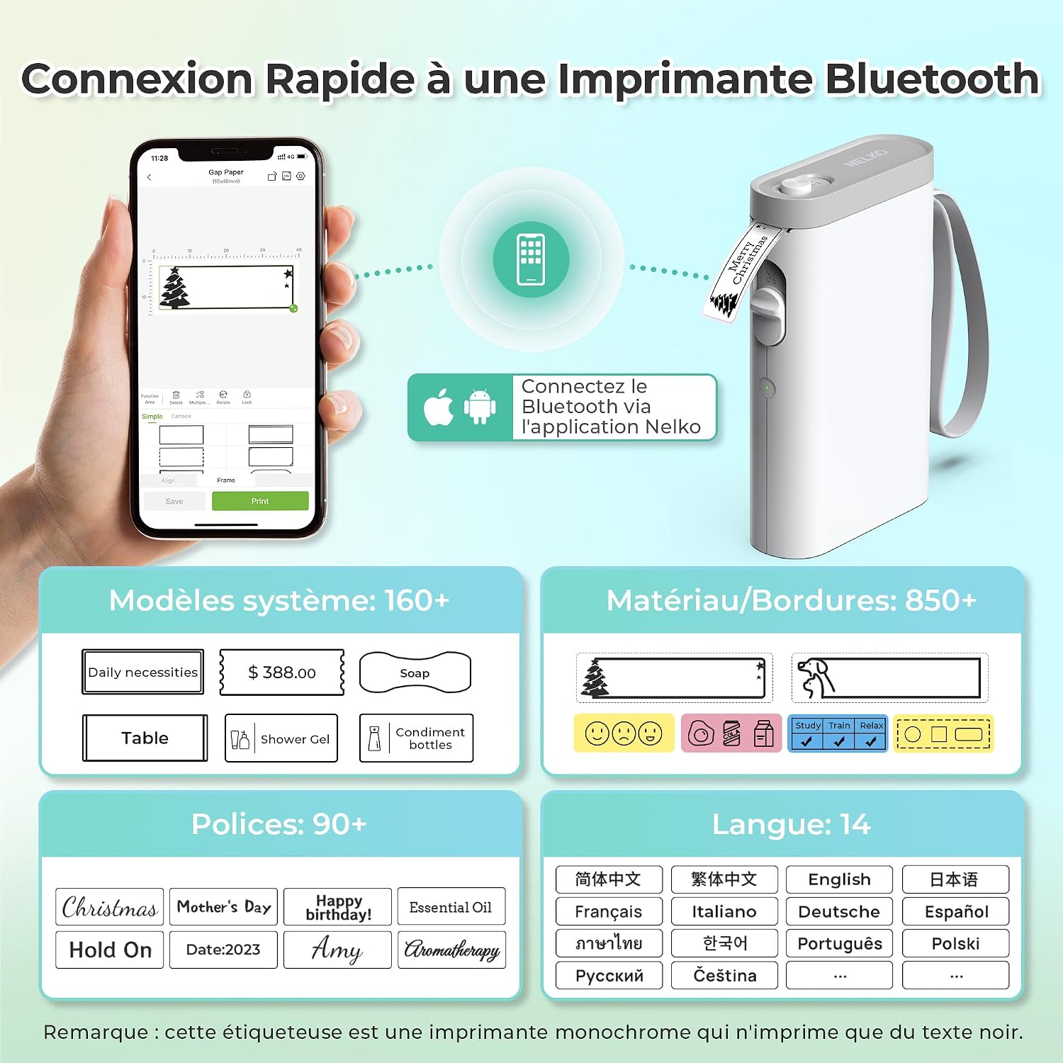 Detalle de Nelko P21 draagbare Bluetooth-labelprinter, thermisch en monochroom