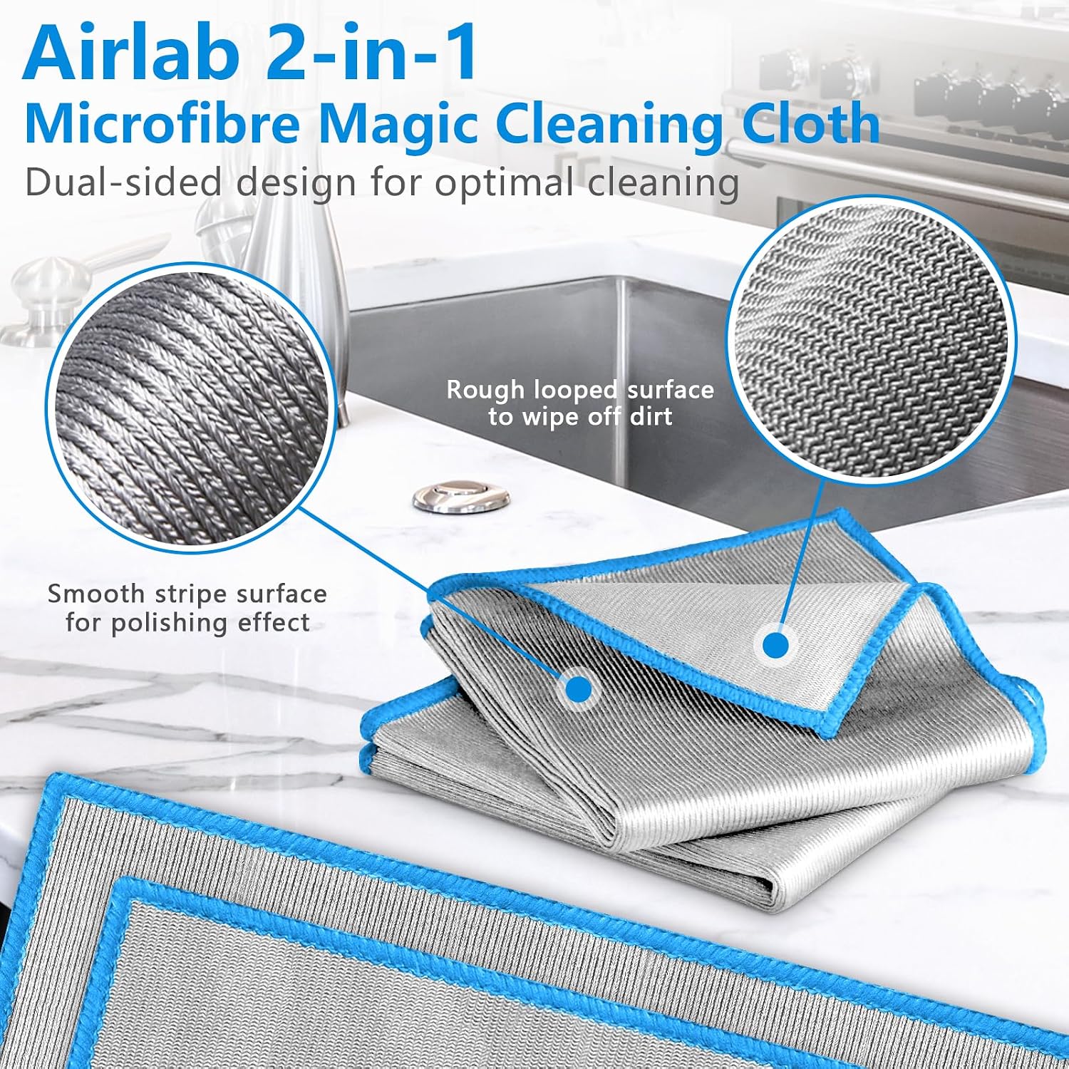 Detalle 2 de Airlab MDL-HLN3030 microvezeldoeken, dubbelzijdig, 30 x 30 cm, 6 stuks