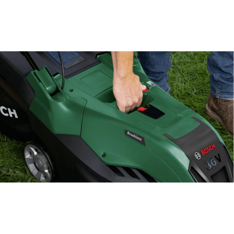 Detalle de Bosch AdvancedRotak 36V, ancho de corte 40 cm, batería de 36V/4Ah