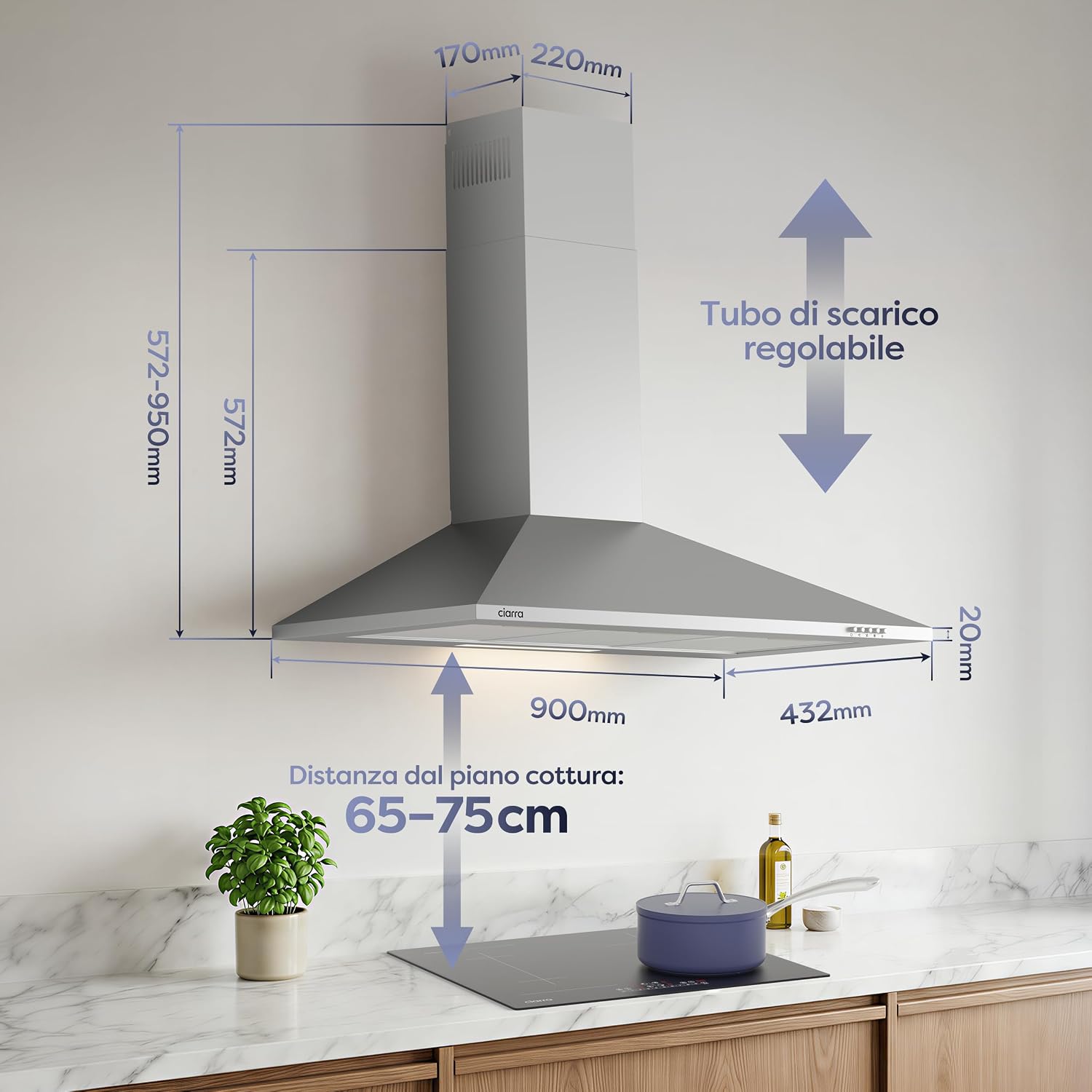 Detalle de CIARRA CBCS9201 cappa aspirante 90 cm