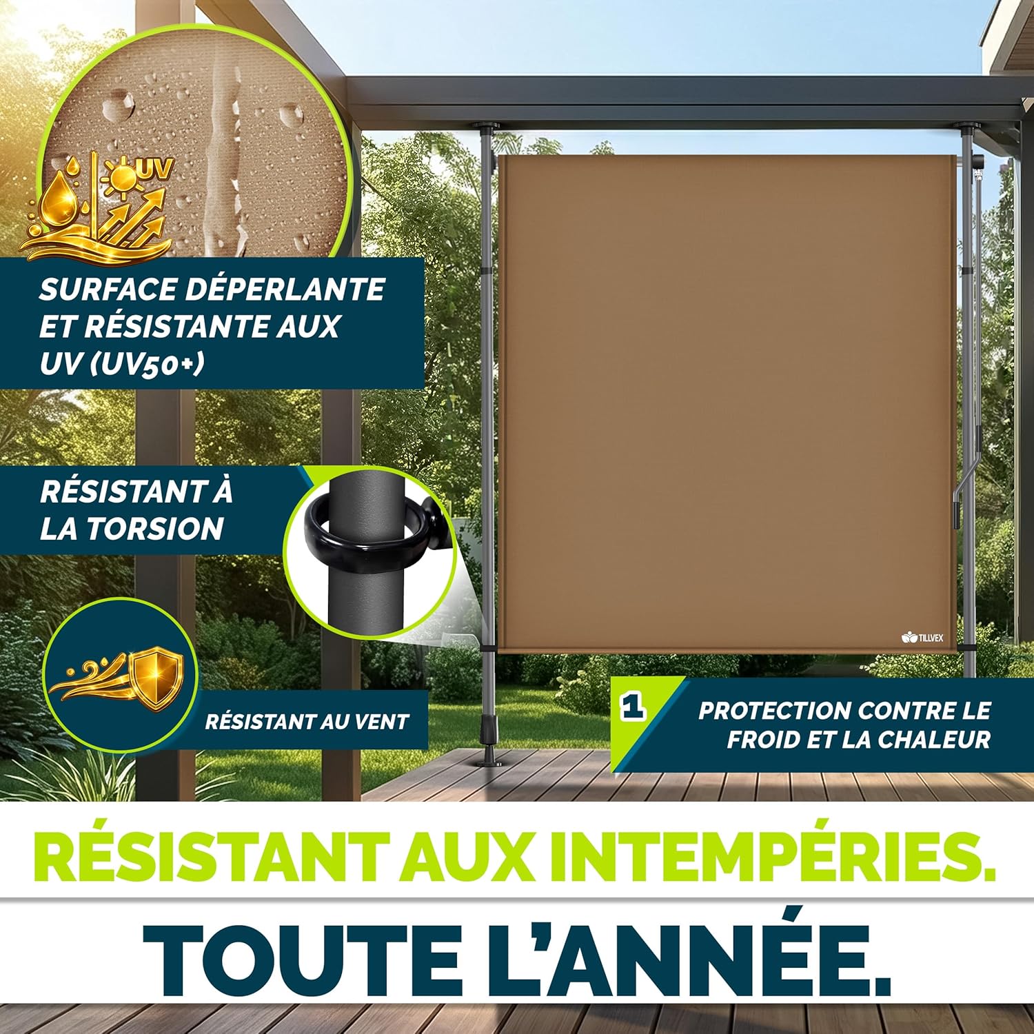 Thumbnail 5 de Store vertical tillvex 200 x 310 cm taupe avec manivelle, sans perçage