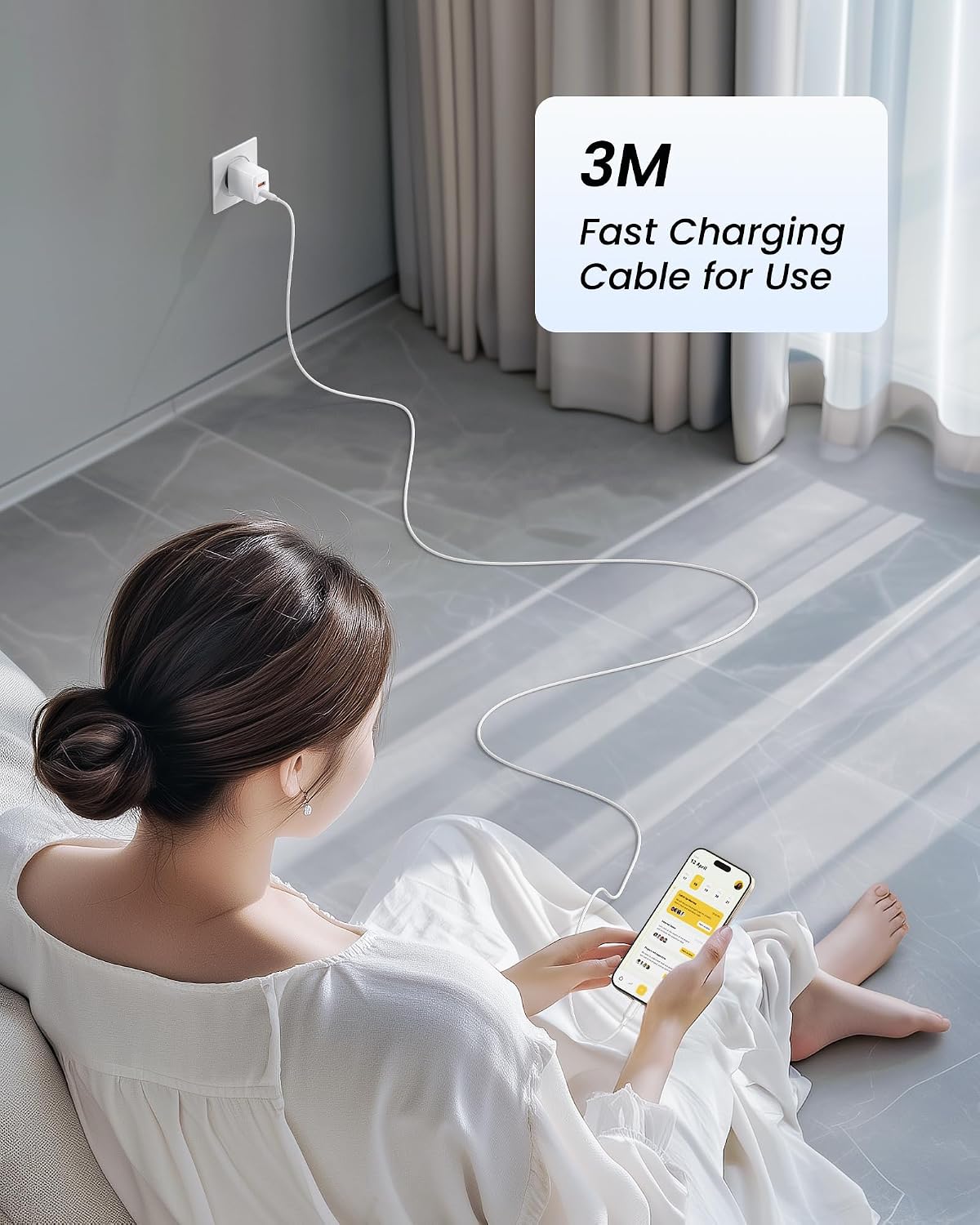 Detalle 2 de RAVIAD Cavo USB-C a Lightning da 3 m con certificazione MFi (nylon), ricarica rapida e sincronizzazione