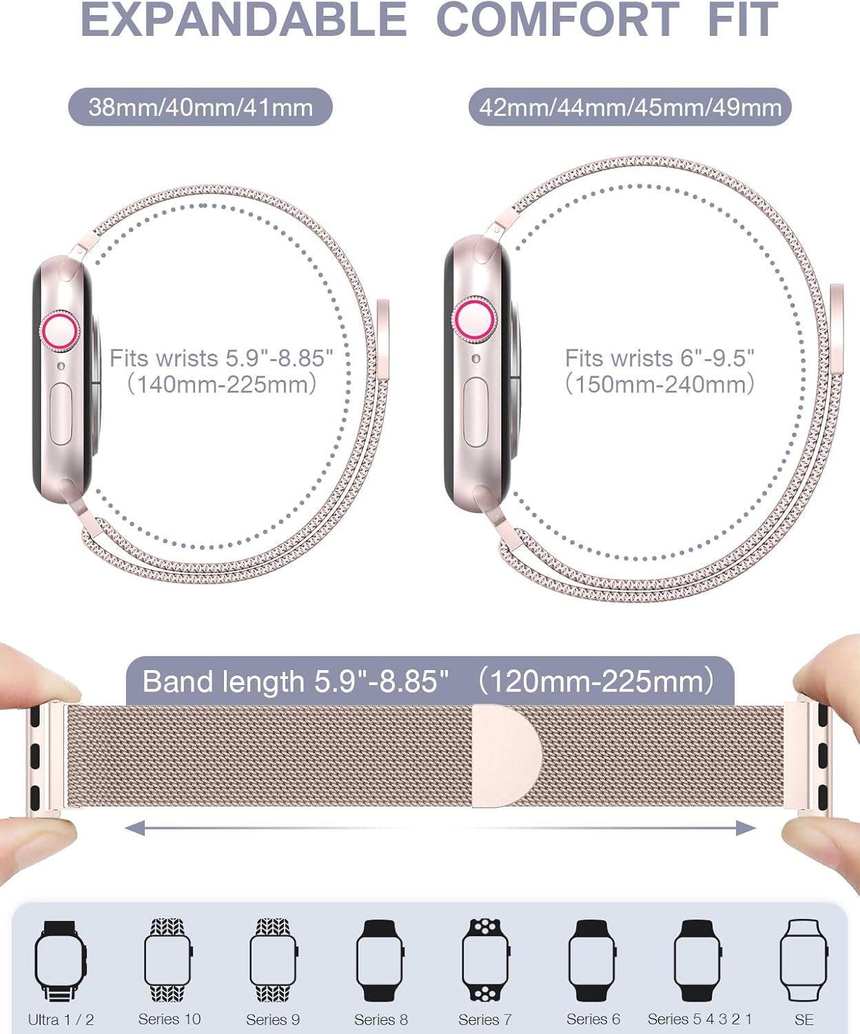 Thumbnail 4 de Original Stainless Steel Milanese Loop for Apple Watch — Magnetic Clasp Band (38mm–49mm)