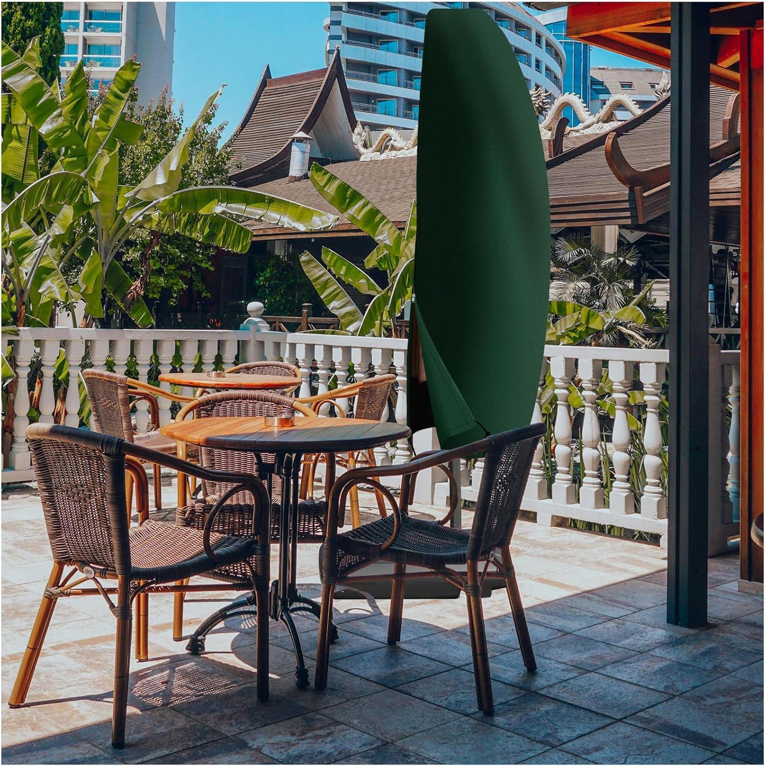 Thumbnail 6 de PATIO PLUS cantilever parasol cover (waterproof polyethylene) with zipper and adjustable drawstring, green