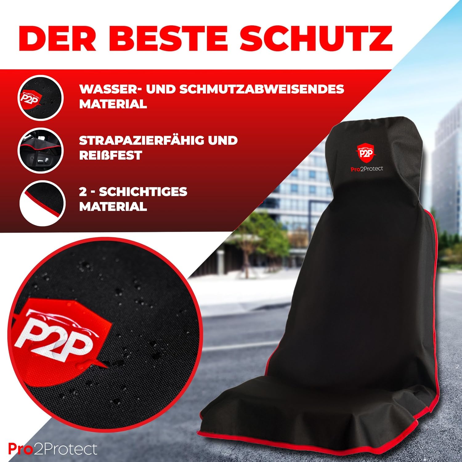 Detalle de Pro2Protect® 2x Autositzschoner Vorderseite – wasserdicht, schmutzabweisend, ohne Seitenairbag