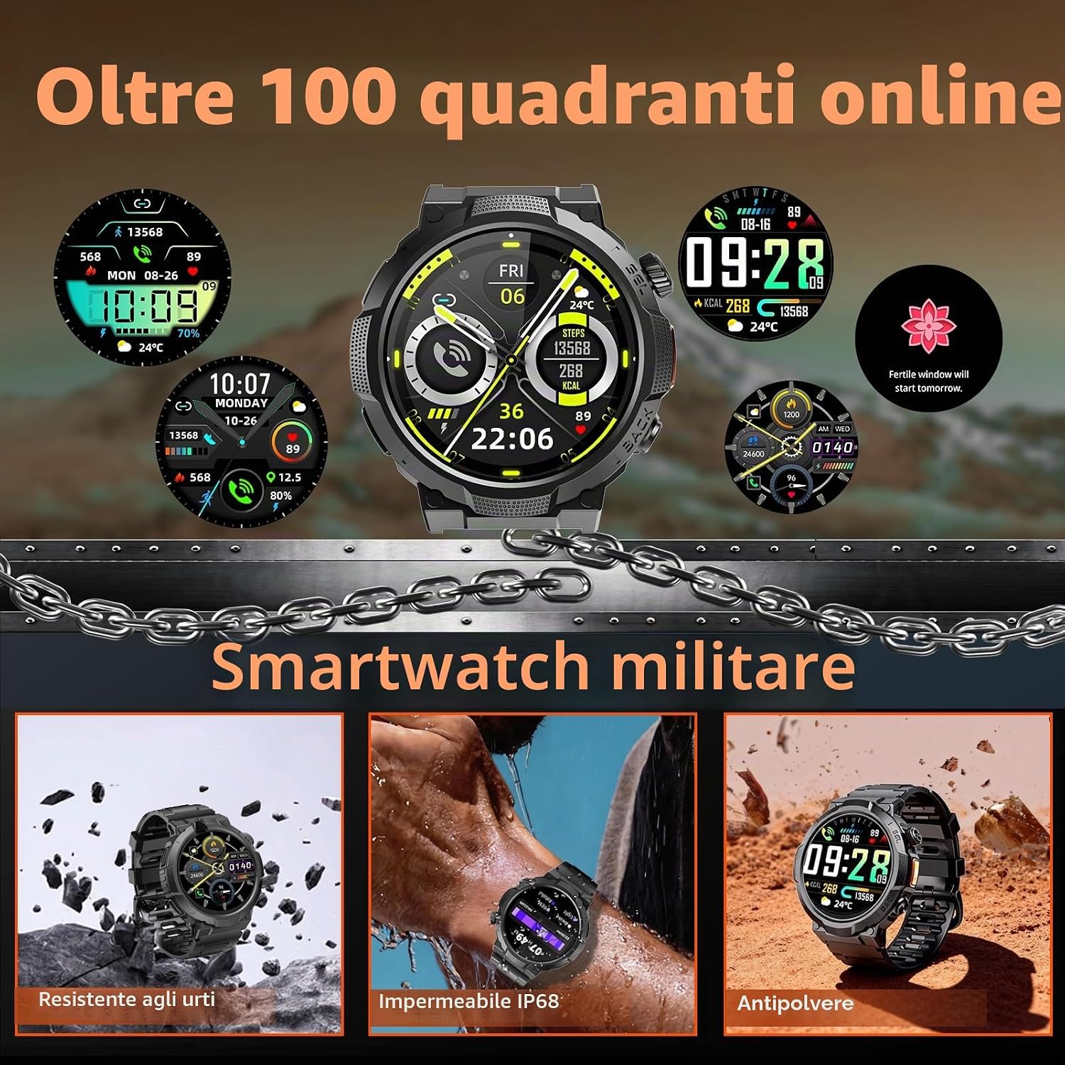 Detalle 2 de Soudorv 2026 Smartwatch Uomo-Donna: schermo AMOLED 1,53", 1000 mAh, chiamate e WhatsApp, 100+ sport e monitoraggio salute