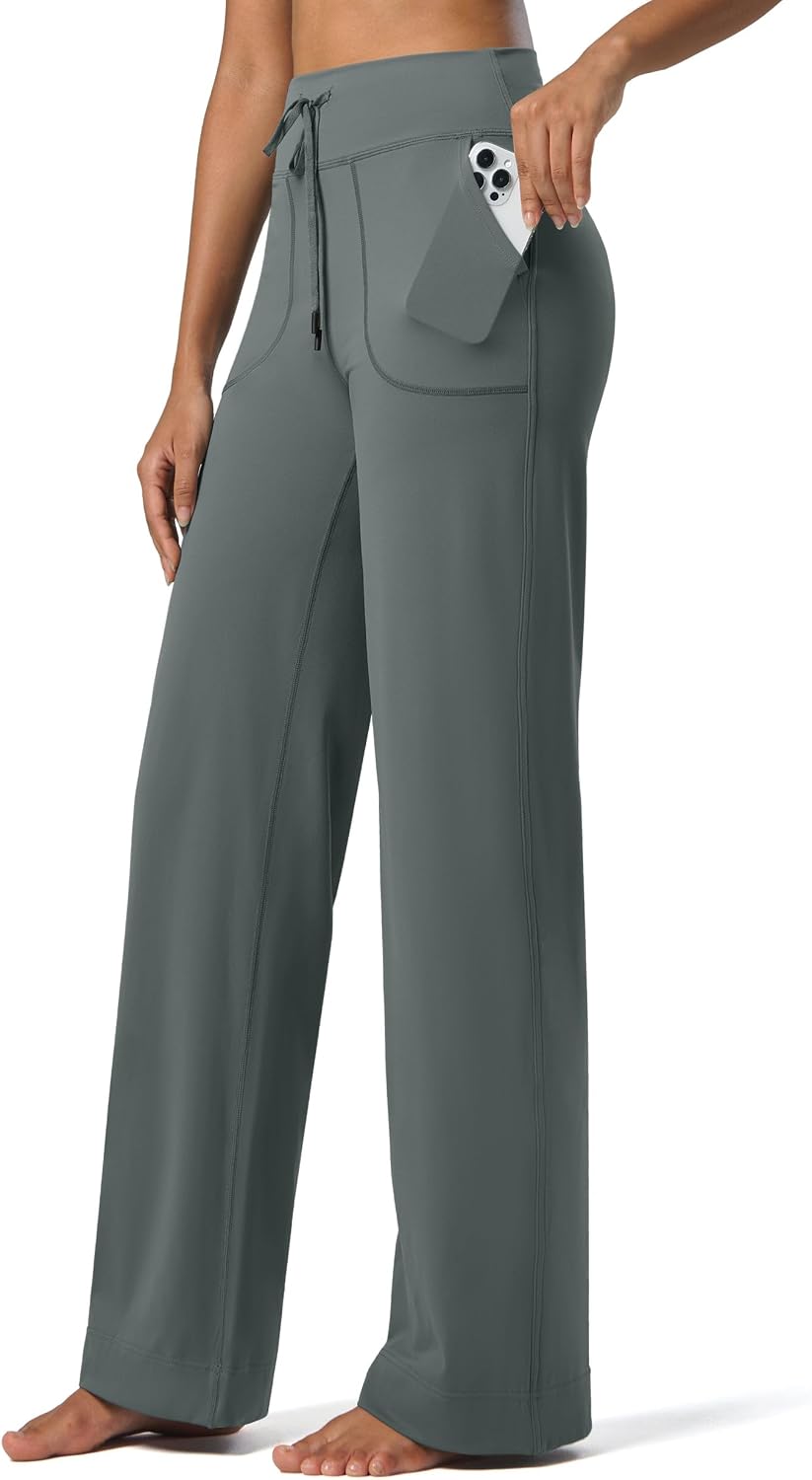 Detalle de WILLIT Damen Trainingshose mit Hoher Taille – weites Bein, 4‑Wege Stretch, Taschen