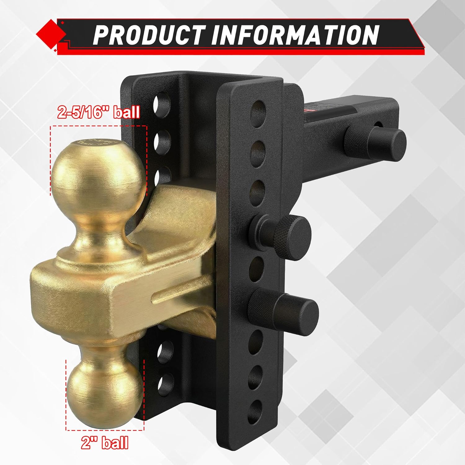 Thumbnail 1 de TYT Adjustable Truck Trailer Hitch for 2" Receiver with Dual Balls, 6" Drop/Rise