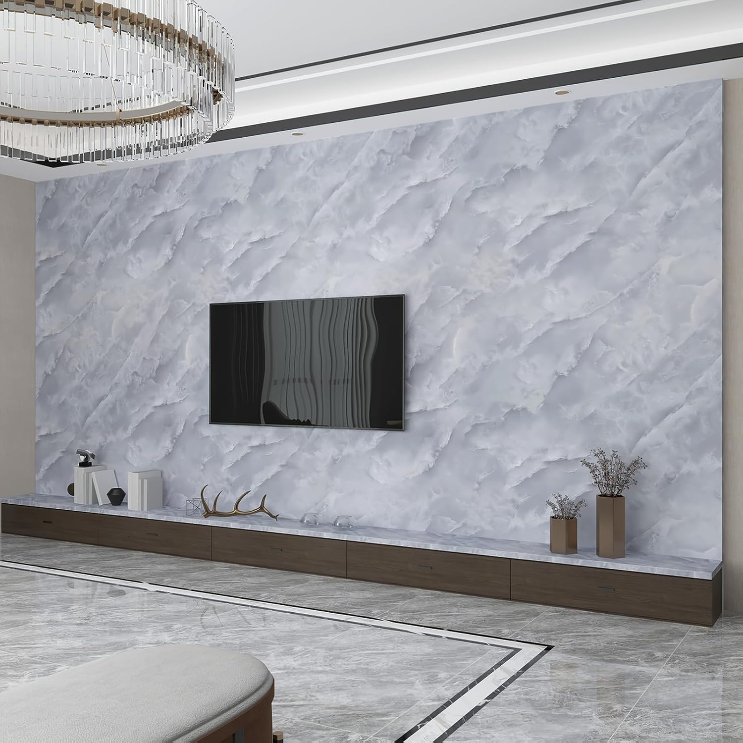 Detalle 2 de JSEVEM Grey White Marble Peel-and-Stick Wallpaper 40 cm × 9 m 🧾
