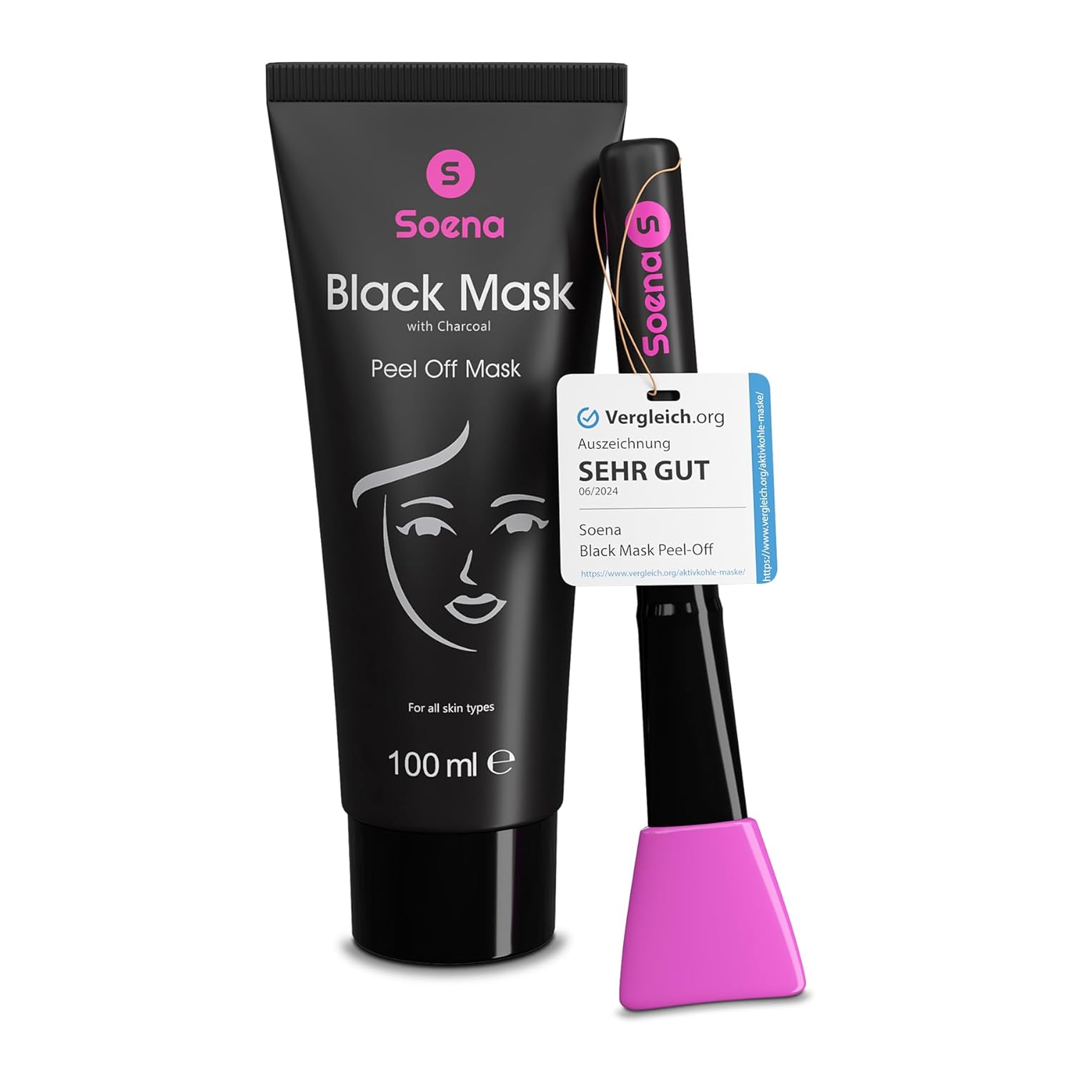 Thumbnail 6 de Das ORIGINAL - SOENA Black Mask + MASKENPINSEL XXL Tube 100 ml – Peel-Off Maske mit Aktivkohle gegen Mitesser