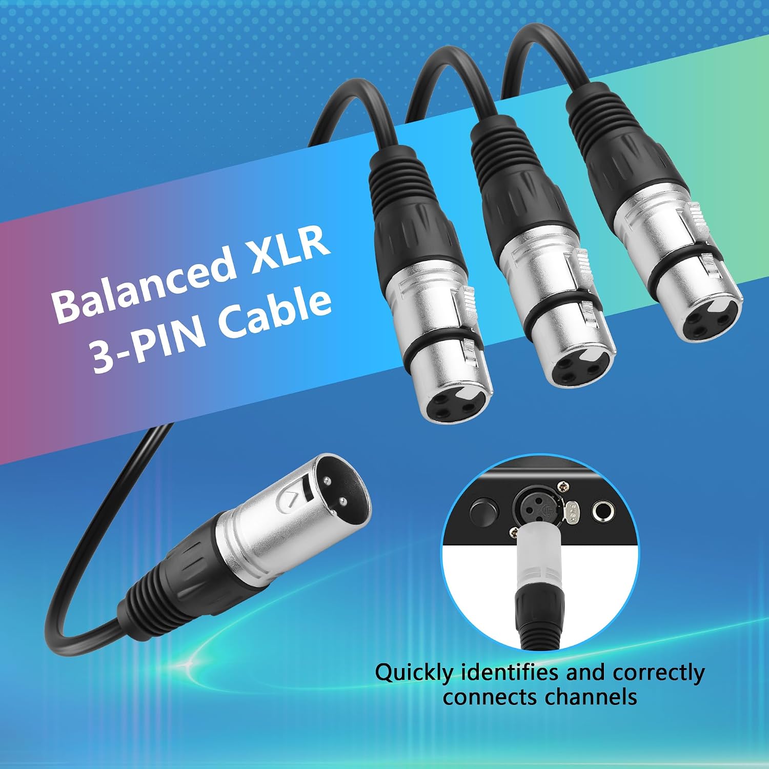 Detalle 2 de JSADZKJ 1-to-3 XLR Splitter Cable, 3-Pin Balanced, 1.96 ft