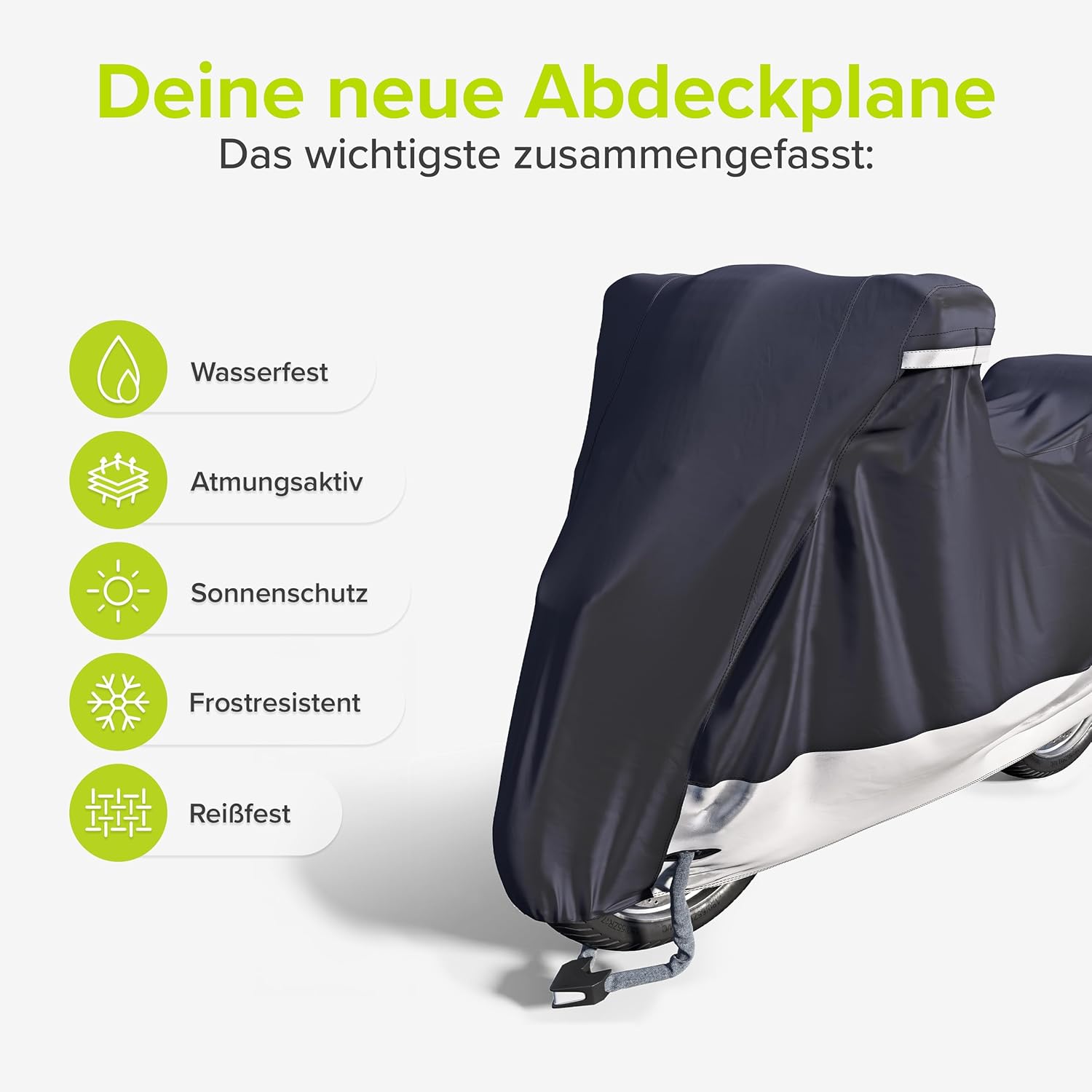 Detalle de VELMIA Motorrad-Abdeckplane „Extrem“ hitzebeständig bis 300° – winterfest für Roller, Vespa & Moped