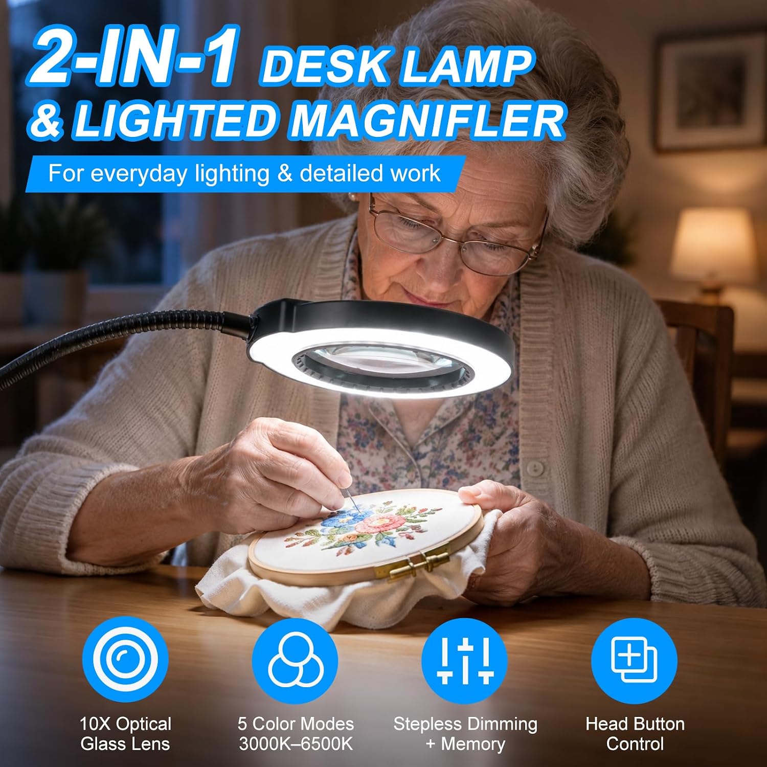 Detalle de Desk Magnifying Lamp with Clamp, 10X Magnification