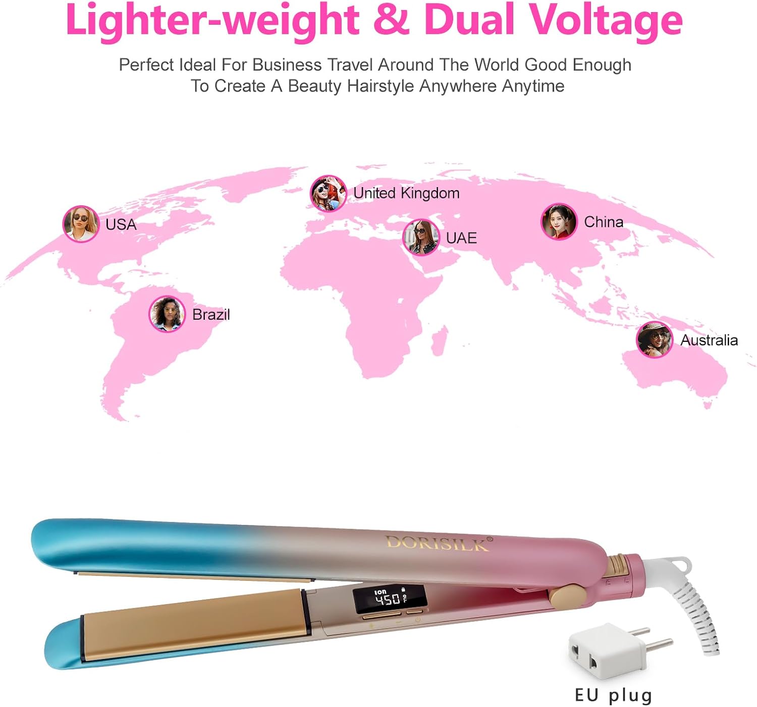 Thumbnail 3 de DORISILK Colorful Flat Iron 450 Degrees: 2-in-1 Ceramic Hair Straightener & Curler