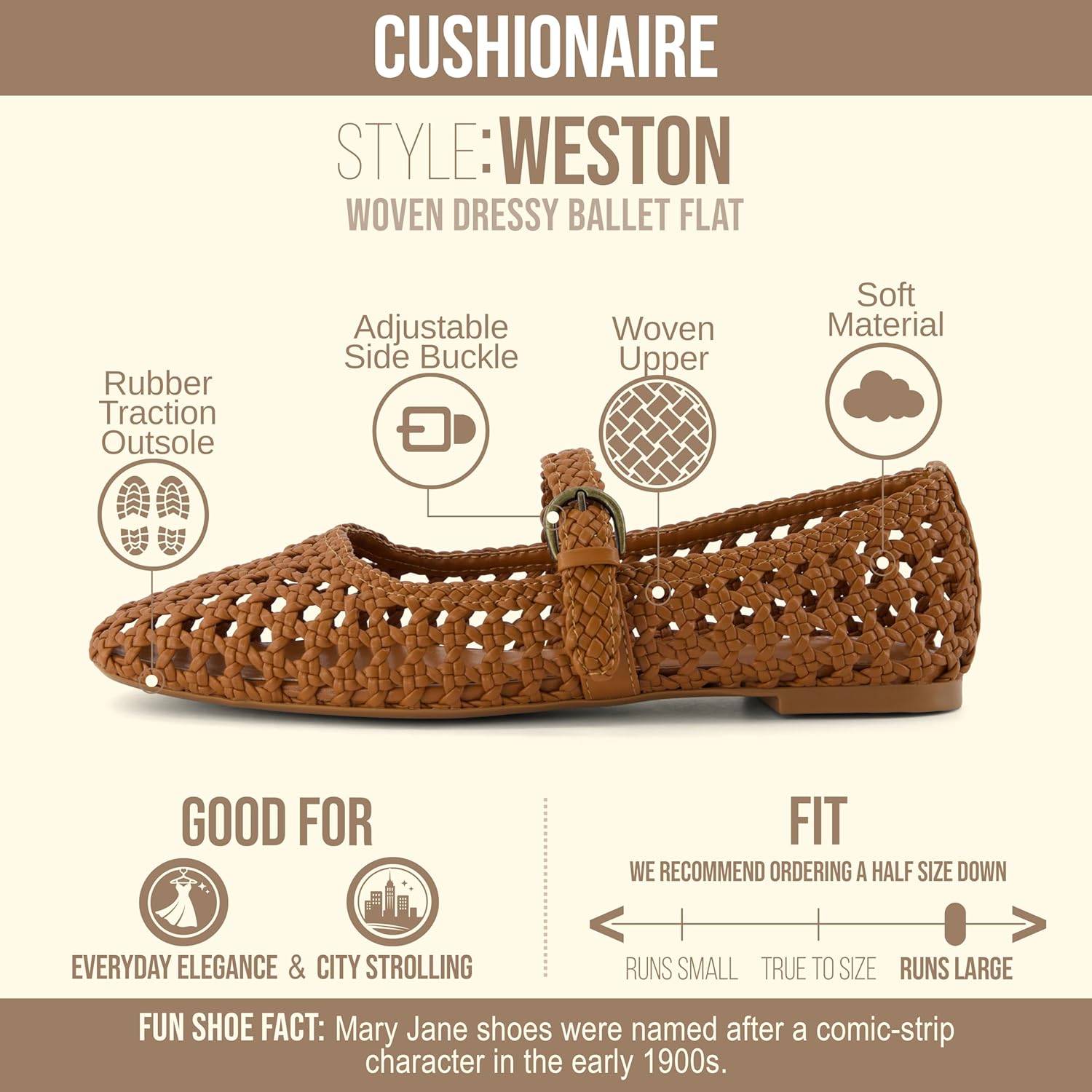 Detalle 2 de CUSHIONAIRE Weston Memory Foam Mary Janes