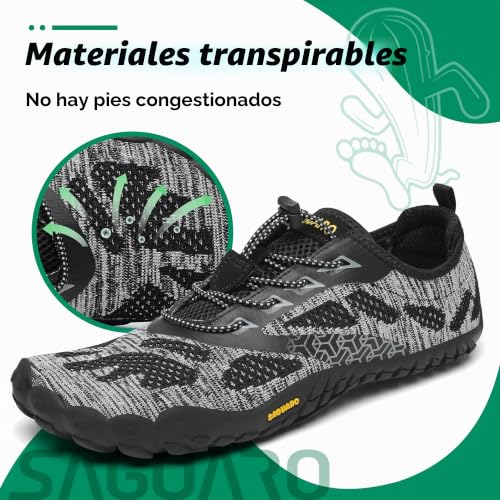 Detalle de SAGUARO Zapatillas Barefoot Minimalistas para Hombre/Mujer – 42 EU, Ébano Negro