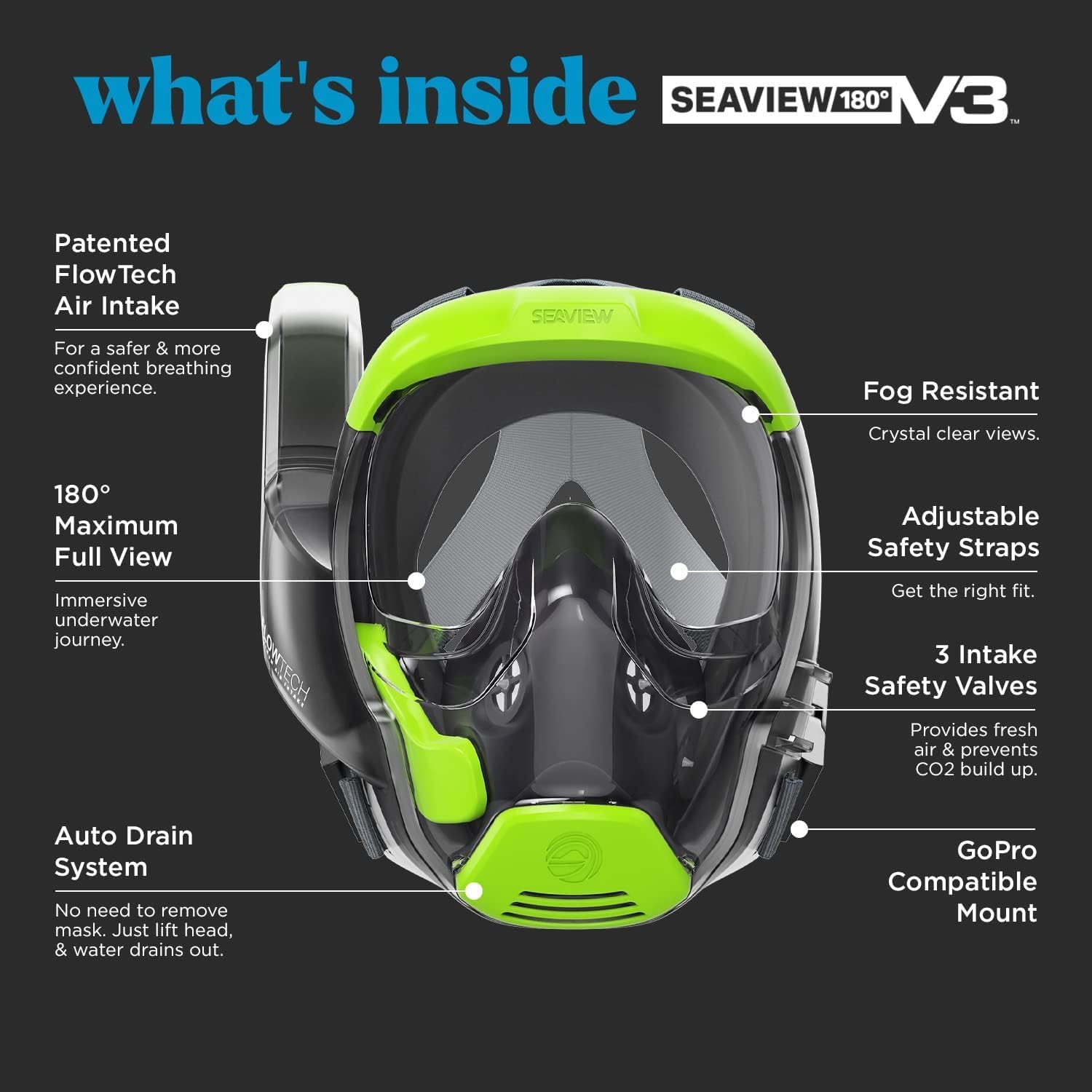 Detalle de Seaview 180 V3 Full Face Snorkel Mask for Adults