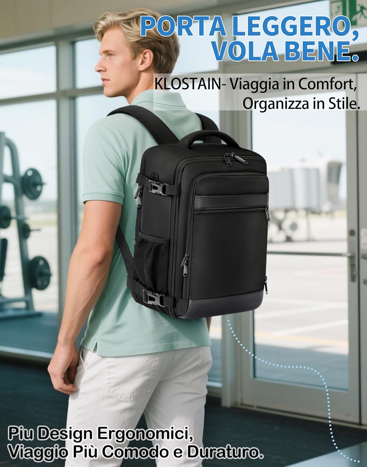 Thumbnail 5 de KLOSTAIN Zaino Ryanair 40x30x20 24L con porta computer fino a 15,6" Nero