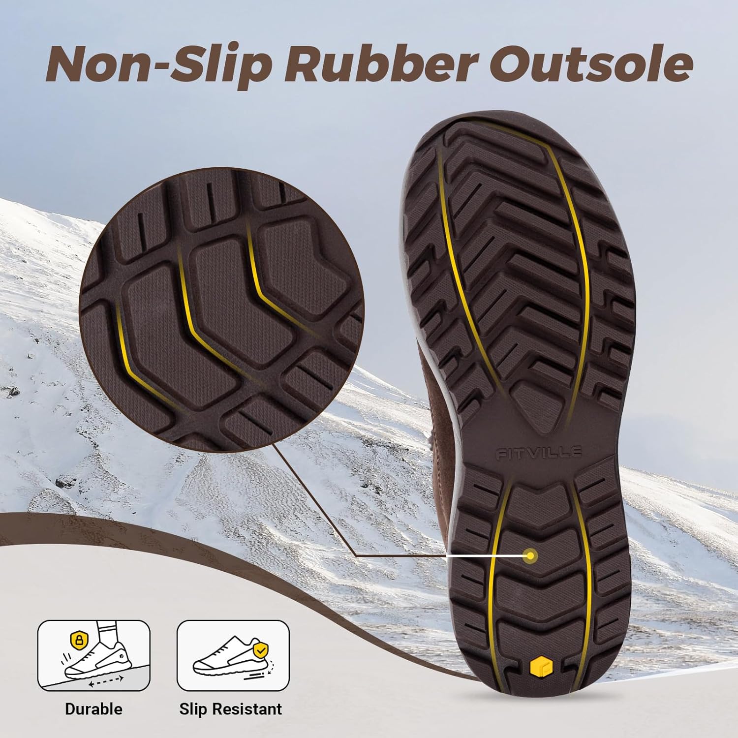 Detalle de FitVille Winterstiefel Herren Extra Weit – Klettverschluss, rutschfeste Sohle, warm gefüttert