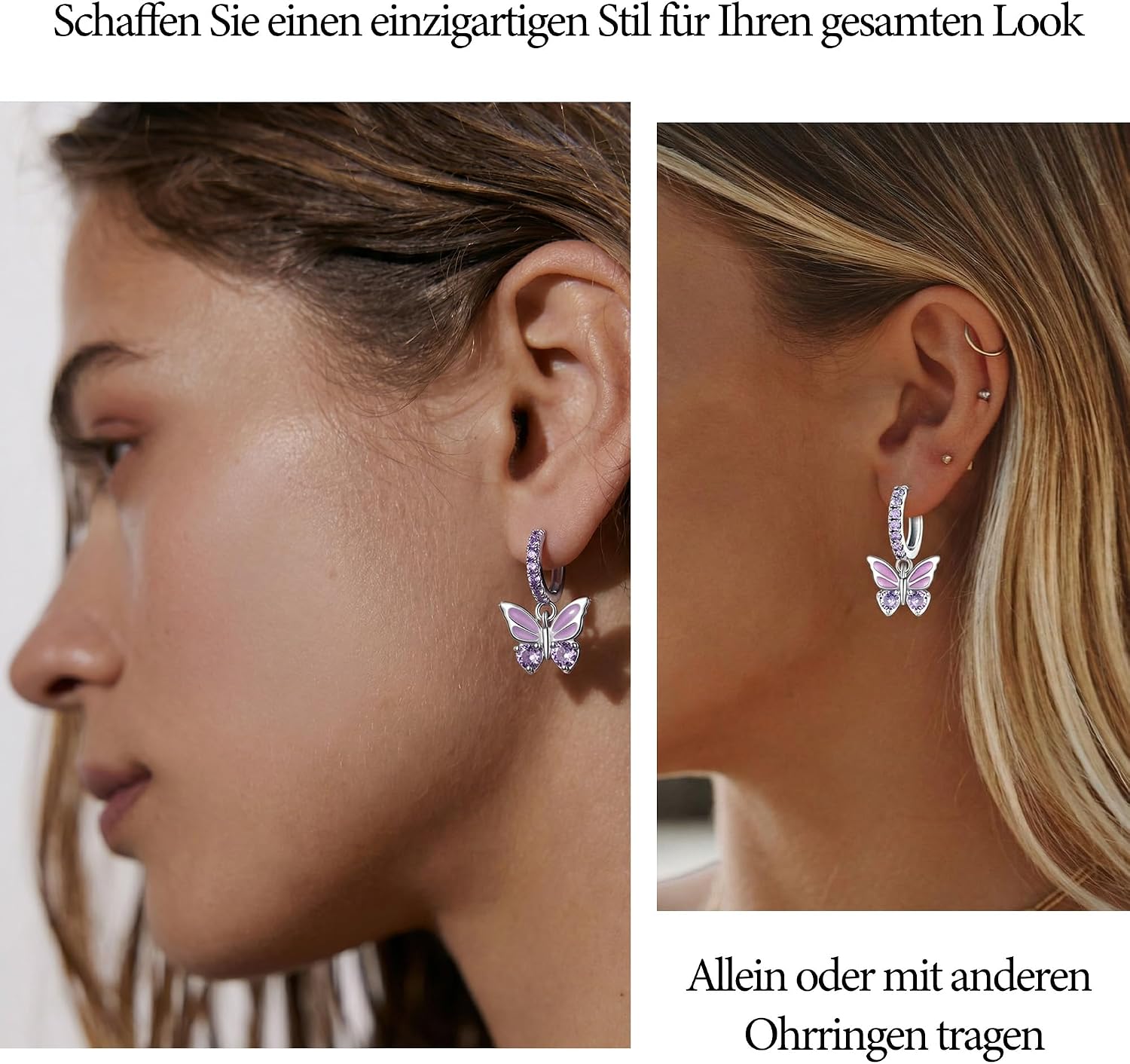 Detalle de XOEMEL Ohrringe aus 925 Silber: kleine Creolen mit Herz-Zirkonia (hypoallergen)
