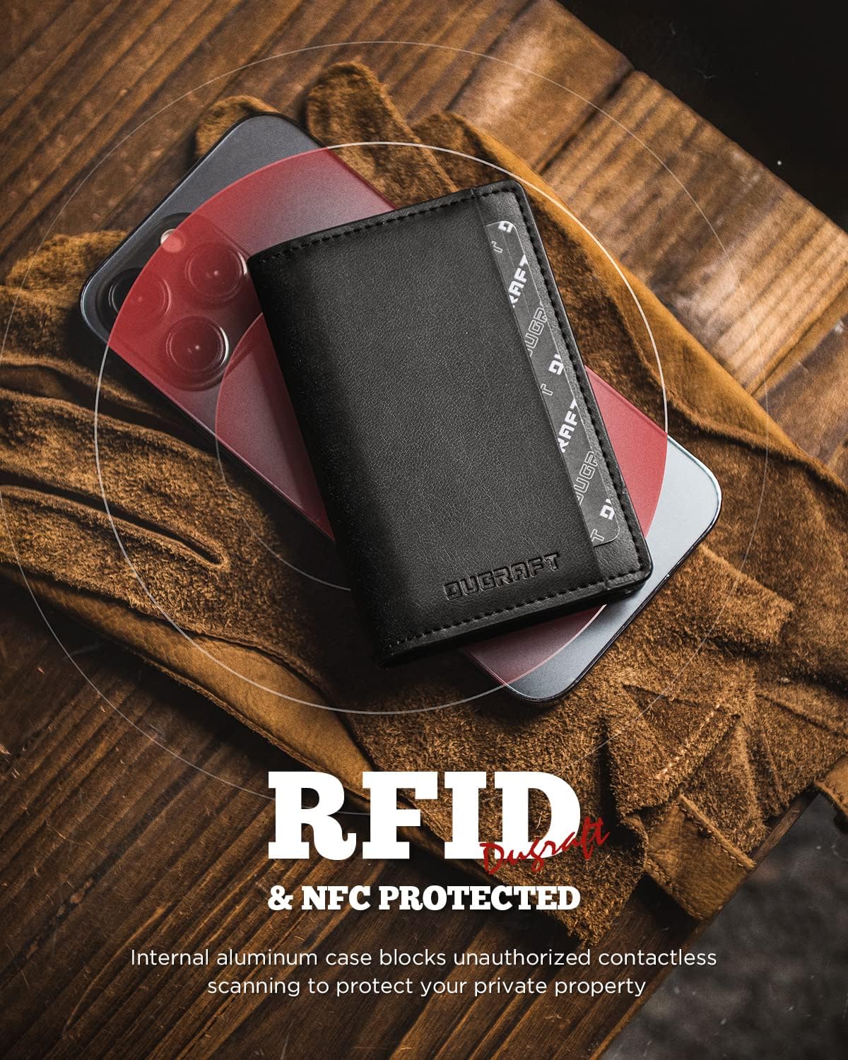 Detalle 2 de DUGRAFT Minimalist Aluminium Pop-Up Card Wallet with RFID Blocking – Black