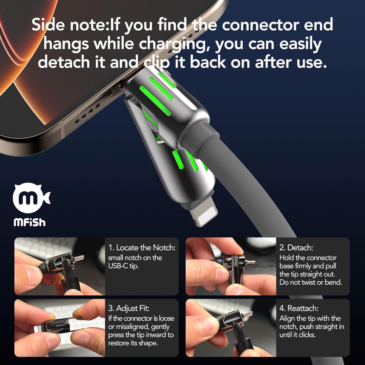 Thumbnail 6 de MFish 4-in-1 USB-C Charging Cable (240W) with Built-In PD3.1 E-Marker, 6.6 ft, Grey