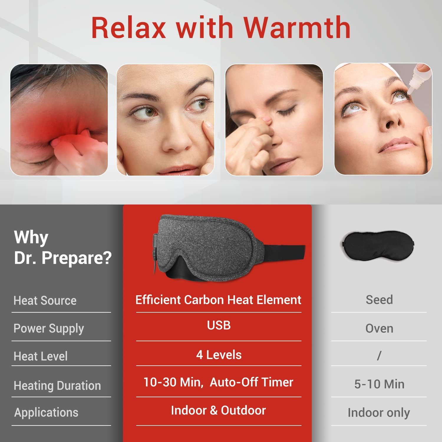 Thumbnail 1 de DR.PREPARE Heated Eye Mask: USB Cotton Eye Compress with Temperature & Timer Control