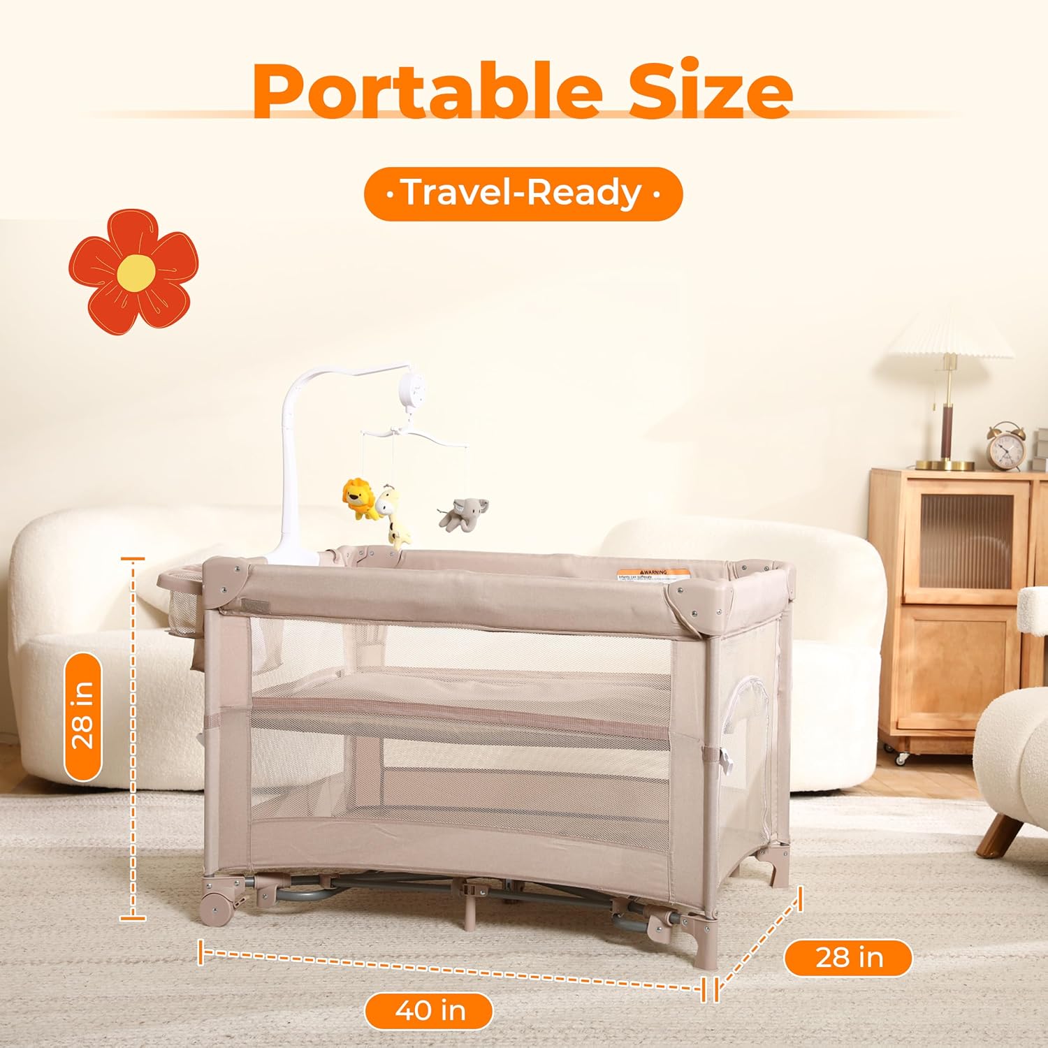 Thumbnail 6 de Dapue 4-in-1 Baby Playard, Beige Portable Crib with Breathable Mesh