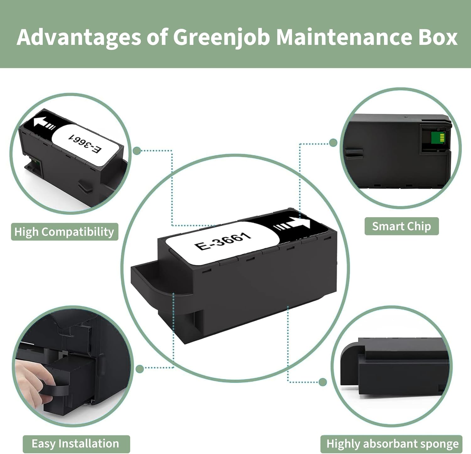 Thumbnail 3 de Greenjob T3661 Maintenance Box Replacement for Epson: 2-Pack with Newest Chip