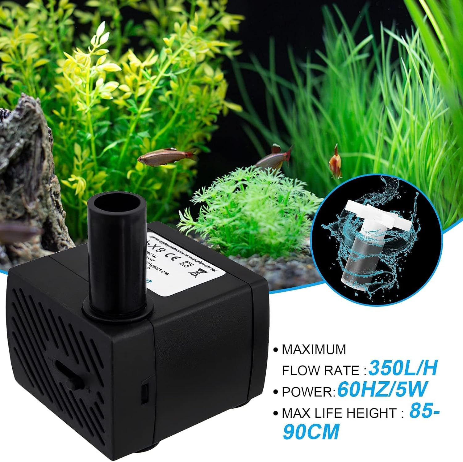 Detalle 2 de Awroutdoor Tauchpumpe 5W – Ultraleise 350 L/h Wasserpumpe für Teich, Aquarium und Gartenbrunnen
