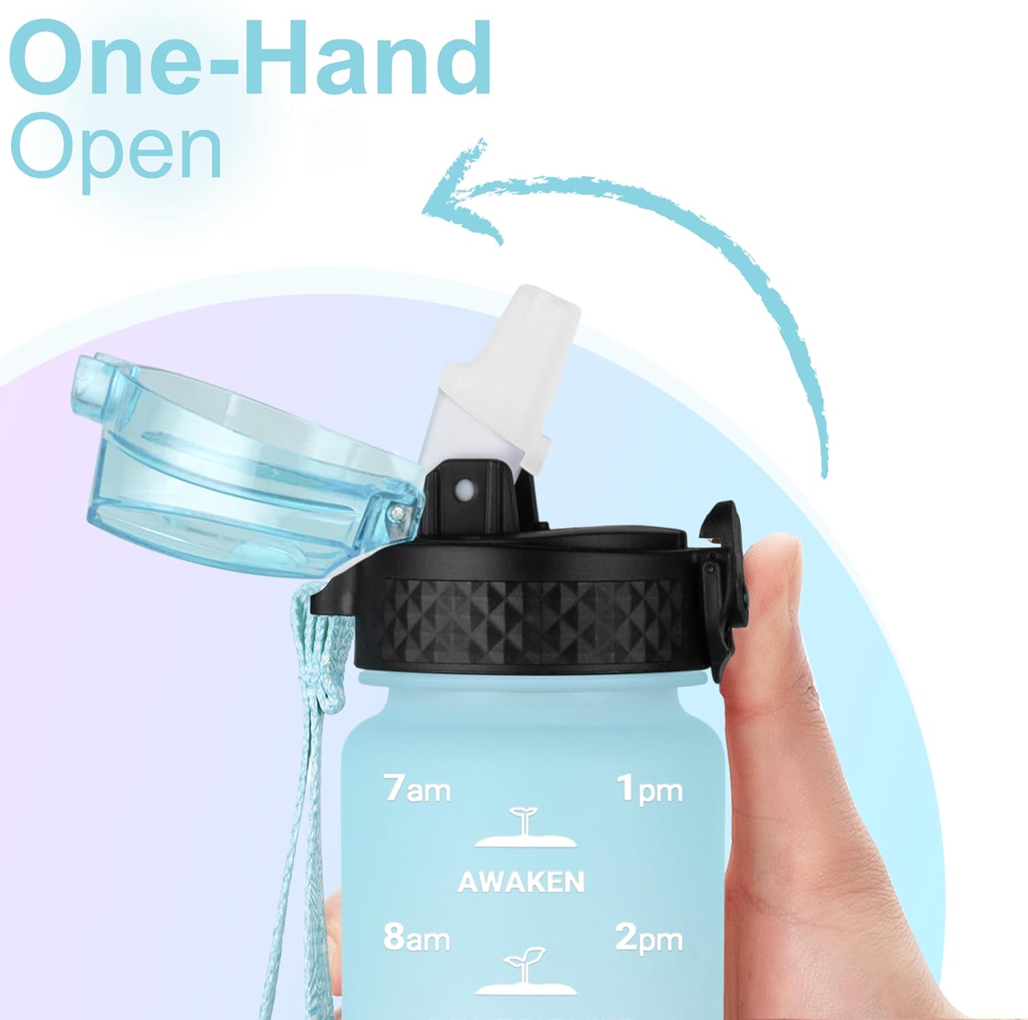 Thumbnail 2 de GOPPUS 500ml Kids Water Bottle with Straw – BPA Free Tritan, Flip Top Lid, Time Markings
