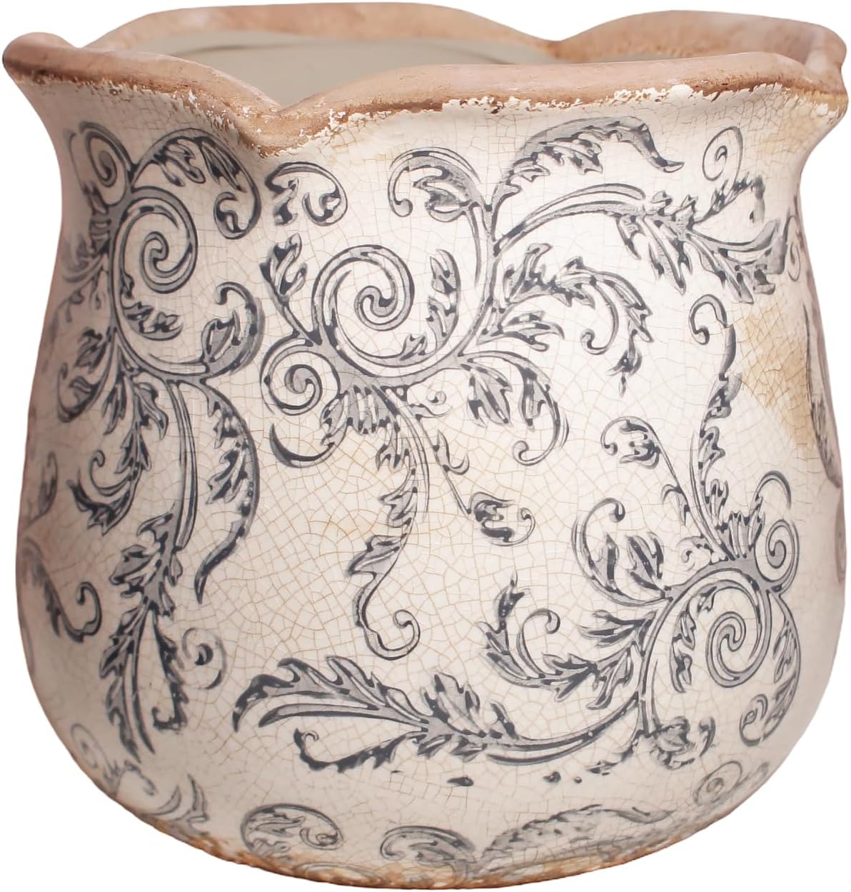 Detalle de Xiaan Jiaju Ceramic Planter, Gray Swirls, Crackle Glaze and Drainage Hole