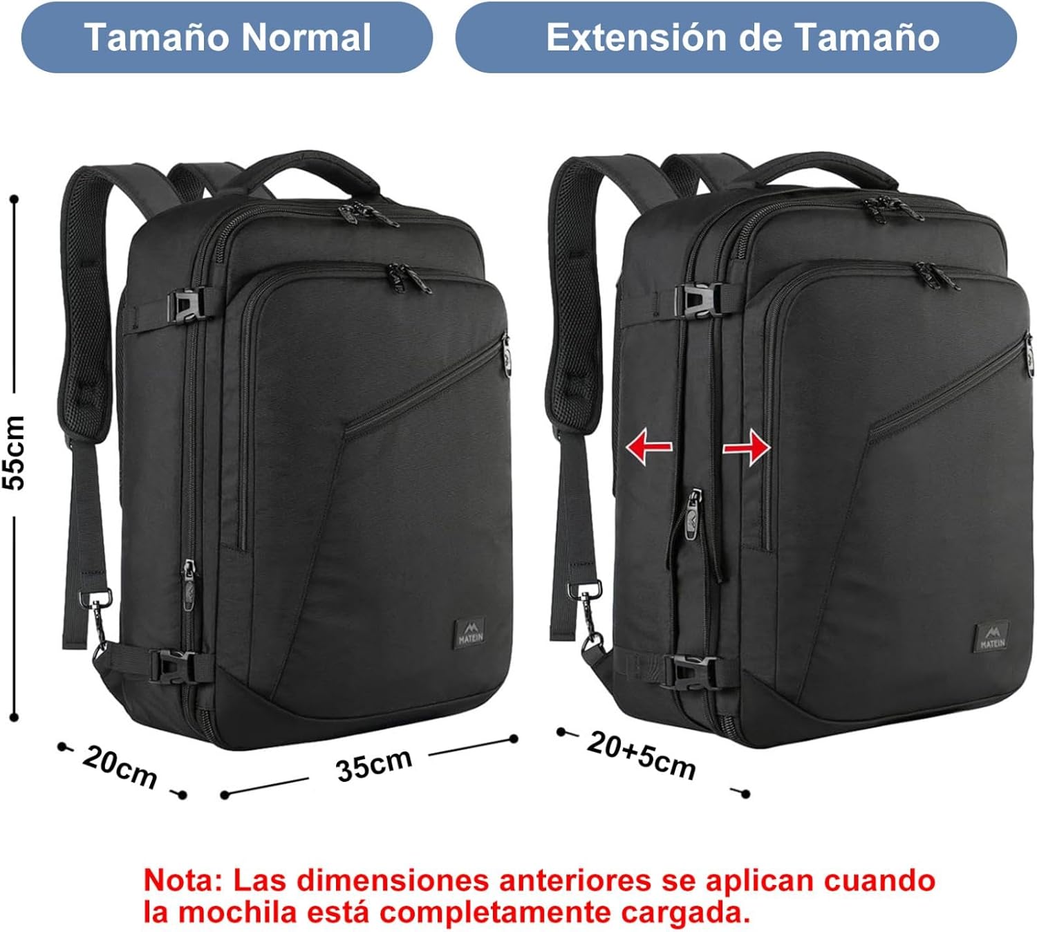 Detalle 1 de MATEIN Mochila Cabina Expandible 50L 55x35x25